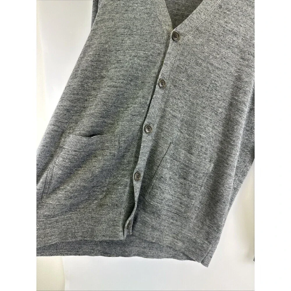 J Crew Boyfriend Cardigan Sweater Lightweight Gray Button V-Neck Patch Pockets L